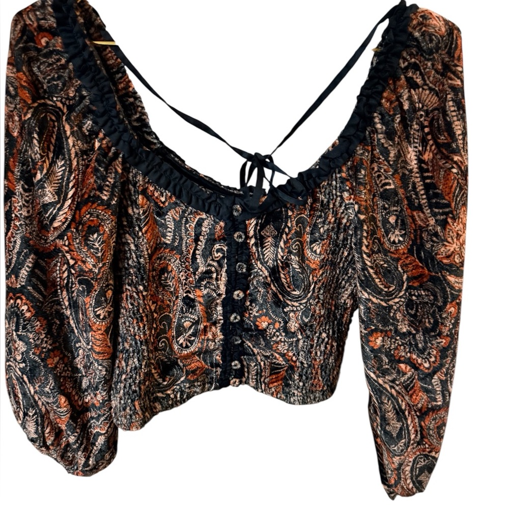 Free People Dare Me Bohemian Paisley Print Women's Top Sz.S NWOT - Picture 3 of 7